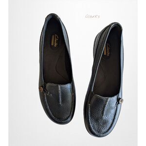 Clarks Collection Black Leather Slip-On Loafers Comfort Flats Women 9W